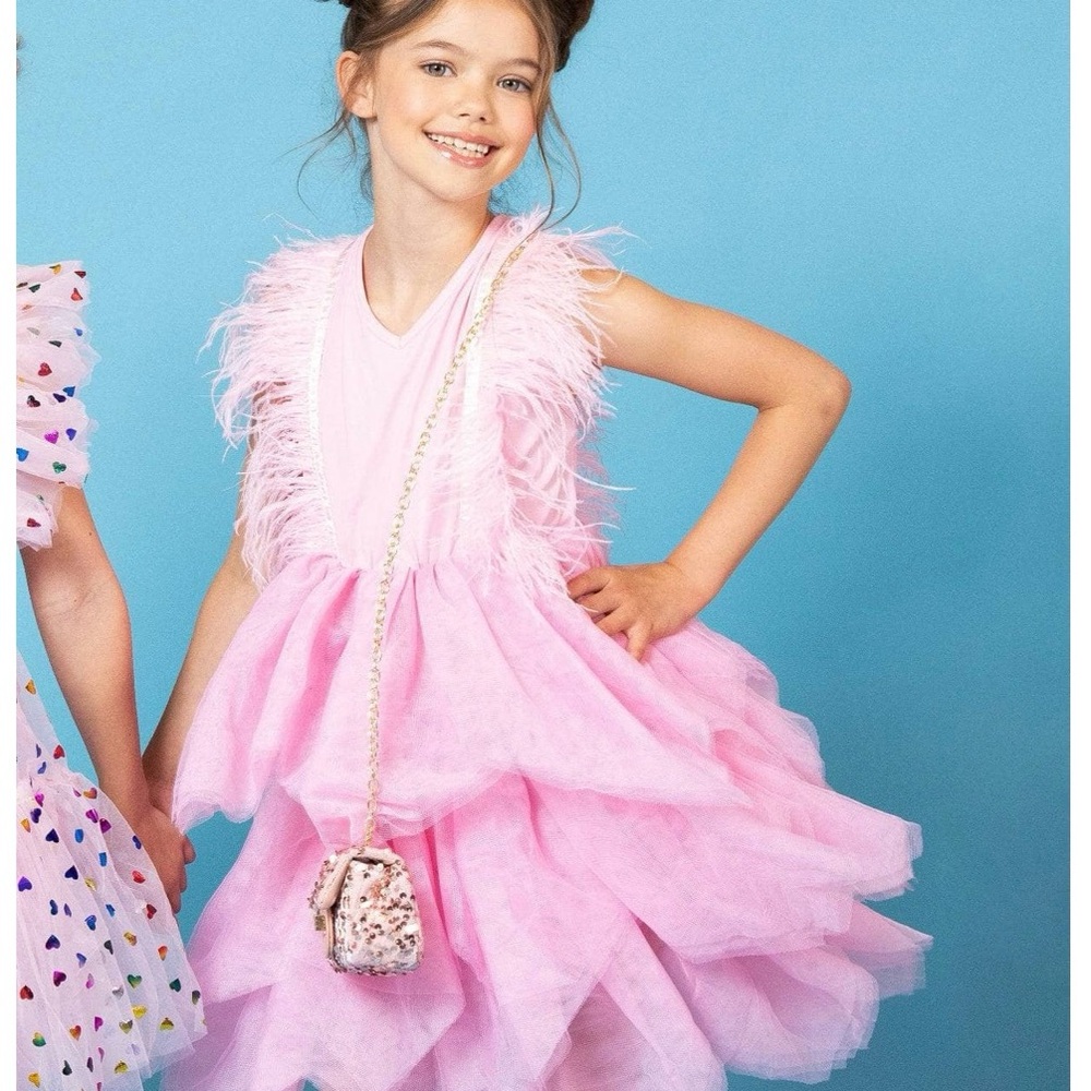 Lola + The Boys 💘Pink Gigi Feathered Tulle Dress size 8